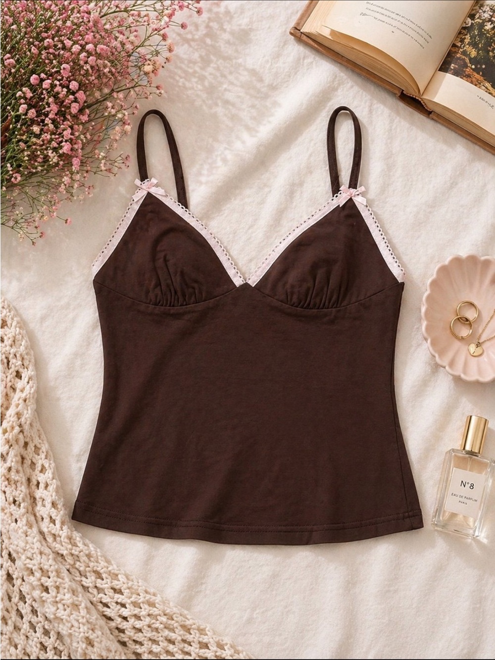 Edikted Brown and Pink Top w Bows Sz Small - Picture 3 of 7